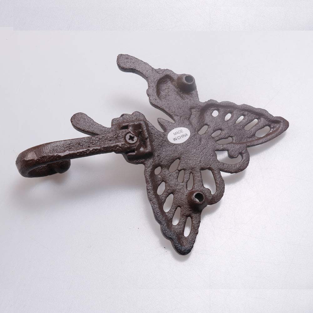 Hdtyyln Butterfly Hook, Cast Iron Wall Hooks, Heavy Duty Coat Hooks, Decorative Animal Hook for Home Kitchen Balcony Office Outdoor Garden Hanging Clothes Caps Bags Coats Daily Tools Planter, 1Pcs