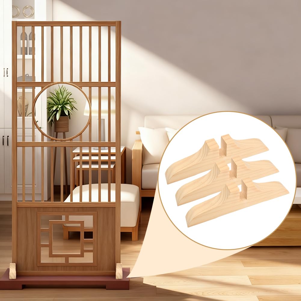 5pcs Folding Room Divider Stand with Screws and Screwdriver,Wooden Rooms Divider Stand,Folding Privacy Screen Holder, Room Screen Holder Feet Partition for Hotel Home Office