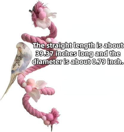 Bird Toys, Rope Perch for Parrots, 39.3 Inches Long, Brightly Colored Handmade Chew Toy, Spiral Design Bird Cage Climbing Rope for Lovebird Conure Quaker Budgie Cockatiel (Yellow)