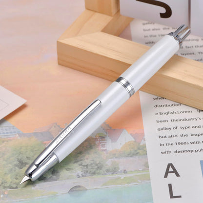 Jinhao 10 Press Fountain Pen with Box, Pearl White Retractable Extra Fine Nib with Ink Converter Set (Silver Clip)