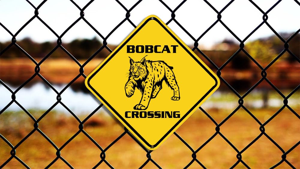 ZMEIZ Bobcat Crossing Warning Sign Bobcat Animal Caution Yellow Wall Art Decorative Decor For Fence Home Farmhouse Yard Road Quality Metal Sign 12x12 Inches