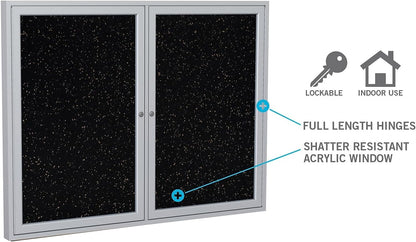 Ghent 36"x30" 1-Door indoor Enclosed Recycled Rubber Bulletin Board, Shatter Resistant, with Lock, Satin Aluminum Frame,Confetti (PA13630TR-CF) ,Made in the USA