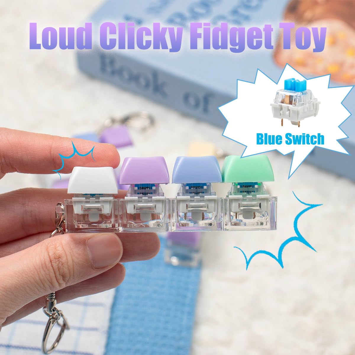 3 Pcs Keyboard Fidget Toy, Purple Loud Fidget Keyboard Keychain 4-in-1 Keyboard Clicker Fidget Toy Stress Relief, 9Key Fidget Clicker Toys for Anxiety Decompression, Purple