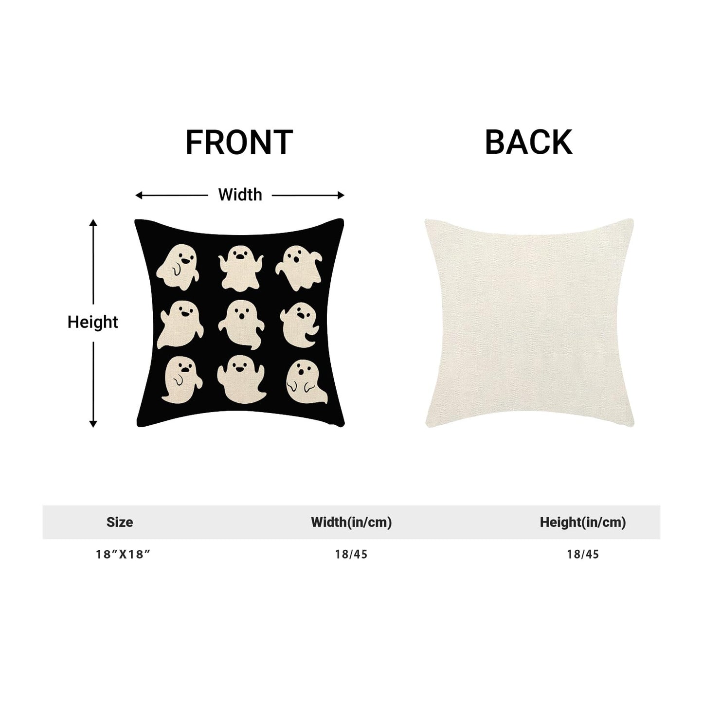 Sorktse Halloween Pillow Covers 18 x 18 Inch Set of 2 Cute White Ghost Throw Pillows Outdoor Decorative Holiday Black Pillowcases Linen Cushion Cases for Farmhouse Home Bed Sofa Couch