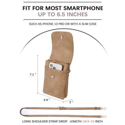 BOSTANTEN Vegan Leather Small Crossbody Bags for Women Designer Cell Phone Bag Wallet Purses Adjustable Strap Camel Brown