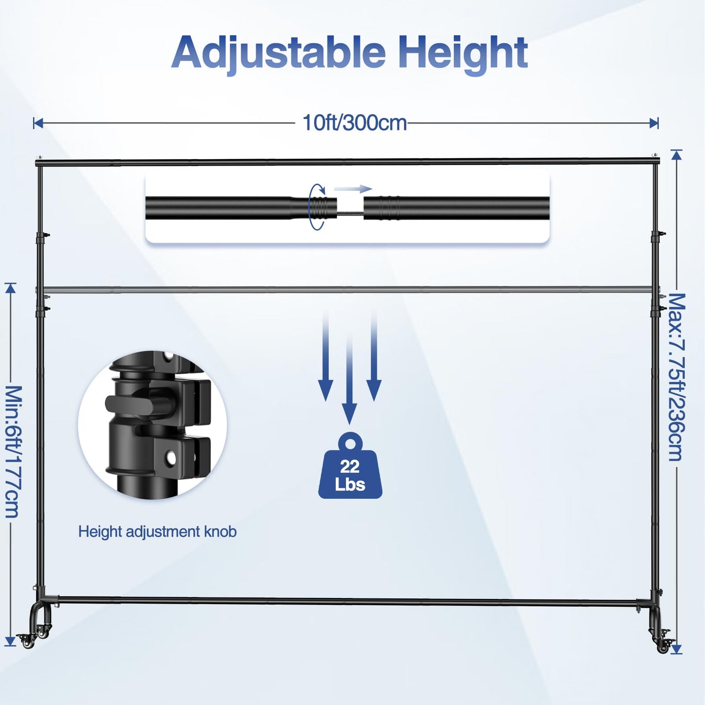 EMART 10x7.7ft Rolling Backdrop Stand with Wheels, Adjustable and Movable Photo Backdrop Banner Stand for Studio Photography, Wedding, Party Decoration, Video Recording, Events Decoration