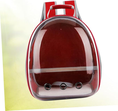 Mikikit Portable Parrot Backpack Carrier with Breathable Design and Wooden Stand for Outdoor Travel Red Space Capsule Pet Carry Bag