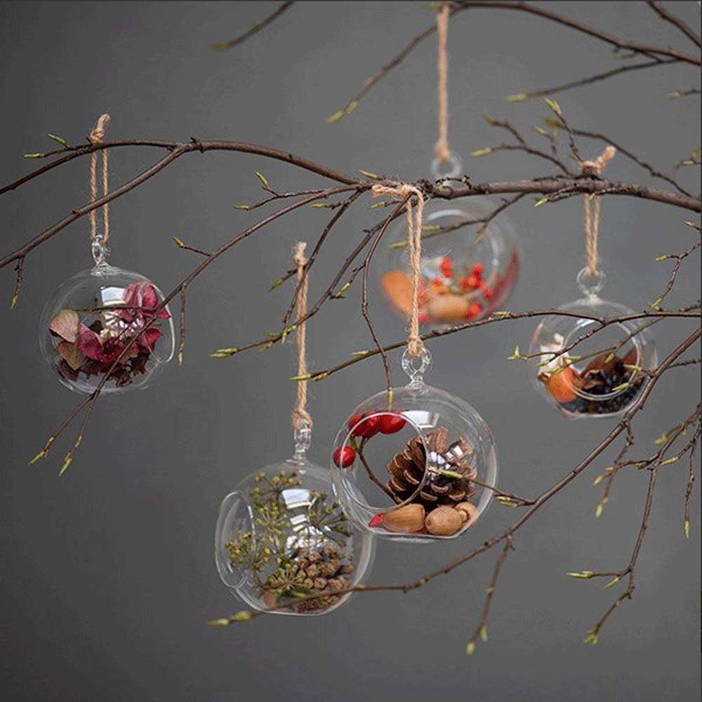 Ecosides 12 Pcs Hanging Glass Orbs Hanging Glass Globe Terrariums Without 2 Side Hole for Candle Holder, TeaLight Holder Candlestick for Wedding Decor