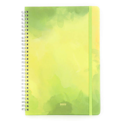 SIIXU Spiral Journals for Writing, Color Illustration Notebook With an Elastic Band, Hardcover, 128 Pages, B5, 6.8”x9.8”, Spring