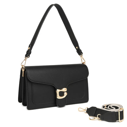 Travistar Small Crossbody Bags for Women - Leather Trendy Cross Body Purse Black Shoulder Bag Elegant Satchel Handbags Designer Evening Clutch Purses with 2 Straps Clutch Purses with 2 Straps