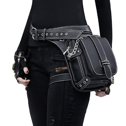 Steampunk Waist Bag Fanny Pack Fashion Gothic Leather Shoulder Crossbody Messenger Bags Thigh Leg Hip Holster Purse Travel Pouch Hiking Sport Chain Bags for Women Men