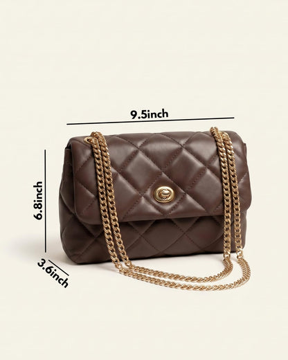Apryl Quilted Crossbody Bags for Women - Shoulder Bag with Chain Purse Strap - Small Trendy Soft PU Vegan Leather Designer Purses - Chocolate Brown