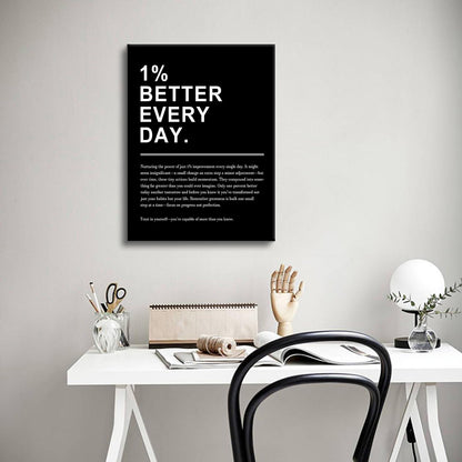 Motivational Canvas Wall Art 1% Better Every Day Office Poster Pictures Growth Mindset Self Inspirational Success Quote Decoration Prints for Classroom Home Artwork Stretched and Framed [18''Wx24''H]