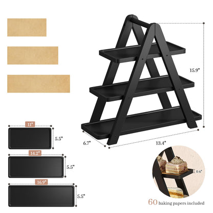 3 Tier Serving Tray Cupcake Stand and Towers Serving Tray for Party Food Tray Farmhouse Serving Platter Decorative Tray Decor Dessert Display Set Tiered Tray Stand (Black)