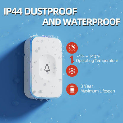 Wireless Doorbell 1200 feet Waterproof Door Bell with Flash LED Light 36 Melodies 4 Volume Levels (2 Receivers& 1 Touch Button, White JSIEEM)