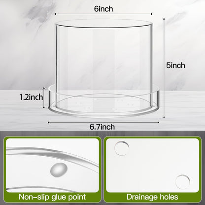 Sunnychicc Clear Plant Nursery Pots Acrylic Orchid Pots with Drainage Holes and Tray Transparent Planter for Indoor Plants, Succulents, Herb, Flowers and Cactus Decorative(6 Inches,Circle)