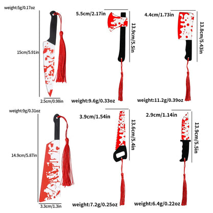 Horror Movie Knife Acrylic Bookmark, Gothic Character Dagger with Tassel,Book Lover Book Mark Halloween Gift (6PC Red Knife)