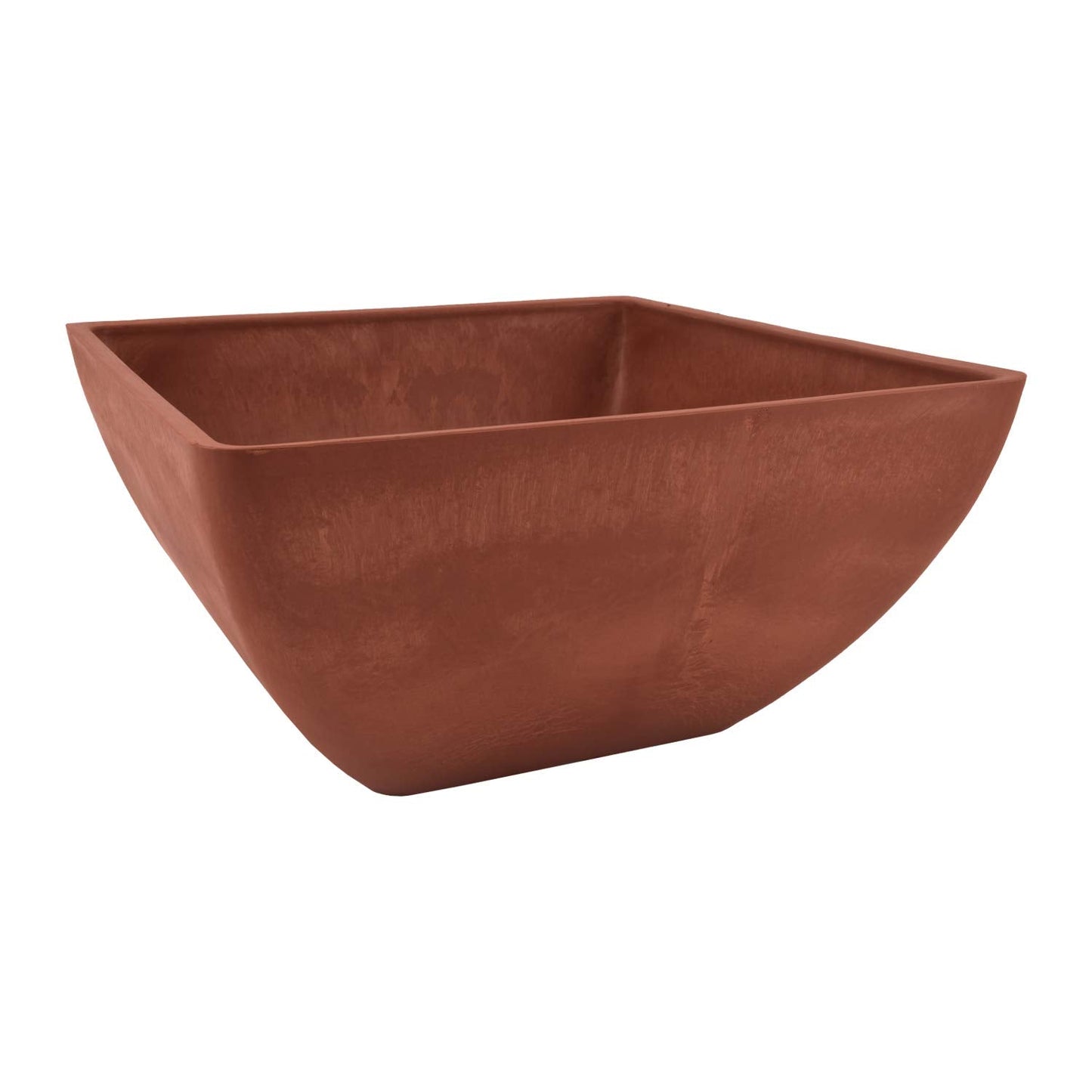 PSW Pot Collection 12x6 inch Plastic/Stone/Wood Composite Square Planter – No Drainage Hole (Drillable), Modern Indoor/Outer Pot for Flowers, Foliage, Succulents, Fairy Gardens Terra Cotta Color