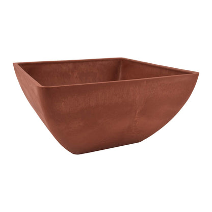 PSW Pot Collection 12x6 inch Plastic/Stone/Wood Composite Square Planter – No Drainage Hole (Drillable), Modern Indoor/Outer Pot for Flowers, Foliage, Succulents, Fairy Gardens Terra Cotta Color