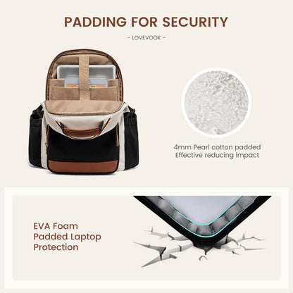 LOVEVOOK Laptop Backpack for Women with Pouch Pocket for Large Capacity Cup,15.6 Inch Teacher Nurse College Work Backpack Purse,Waterproof Laptop Bag Computer Back Pack for Travel, Khaki-Coffee-Black