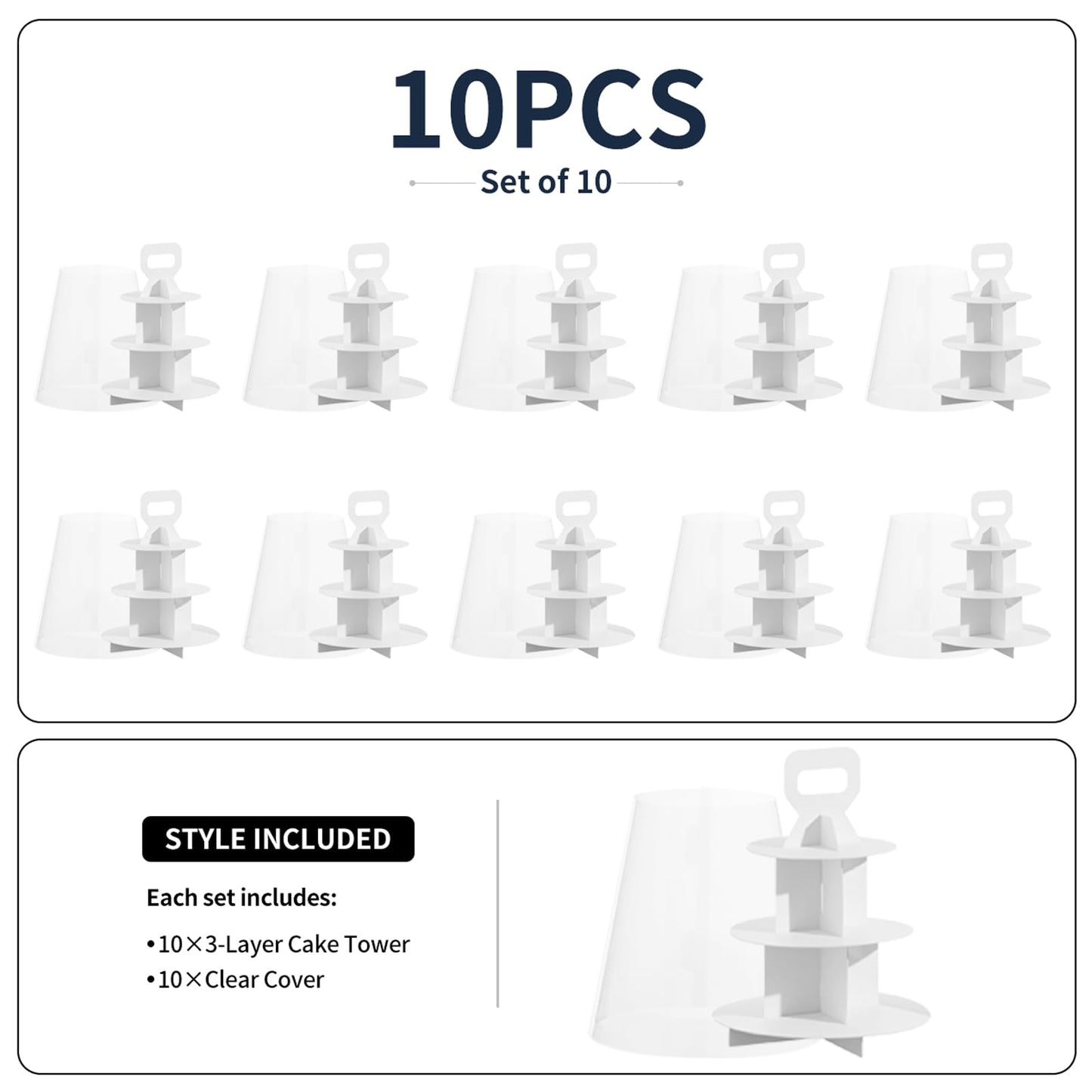 FZJ 3-Tier Cupcake Stand, 5 Set Cardboard Cupcake Tower with Clear Cover, Dessert Cup Cake Stand Tower for Birthday Wedding Party Decoration,Afternoon Tea Stand, Cupcake Tier Stand