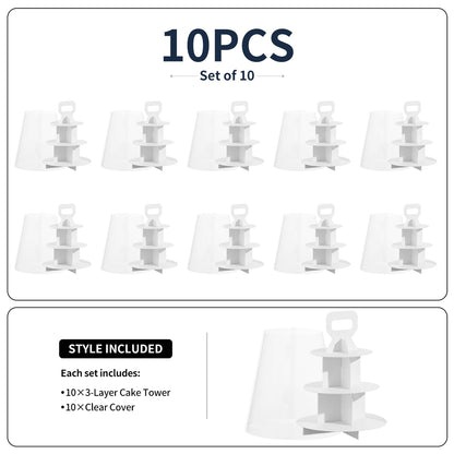 FZJ 3-Tier Cupcake Stand, 5 Set Cardboard Cupcake Tower with Clear Cover, Dessert Cup Cake Stand Tower for Birthday Wedding Party Decoration,Afternoon Tea Stand, Cupcake Tier Stand