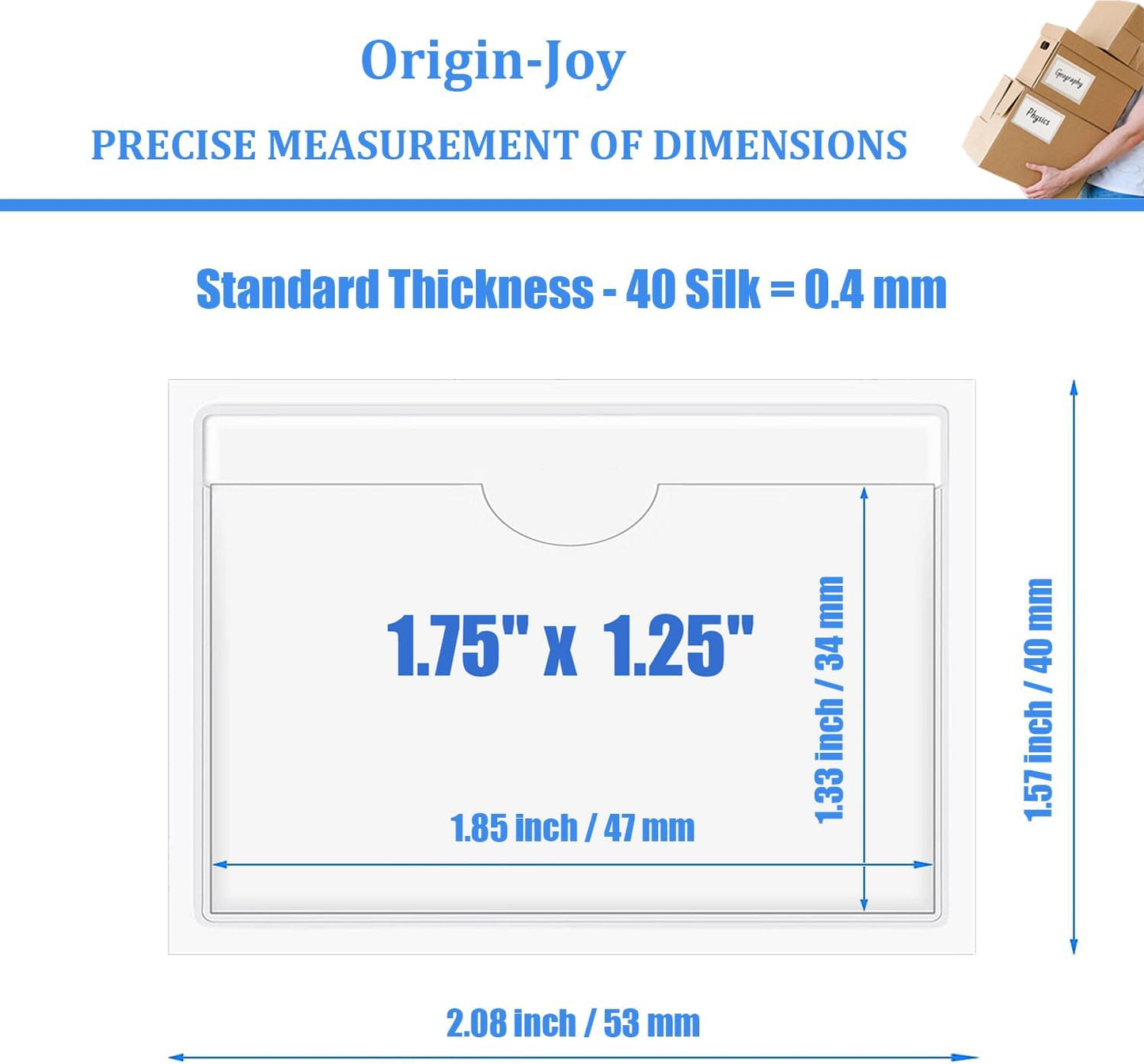 Origin-Joy 60 PCS Self Adhesive Index Card Pockets with Top Open, Clear Plastic Label Holder for Cards of Note, Library and Business, Adhesive Label Pockets & Card Holder (1.75 x 1.25 inch)