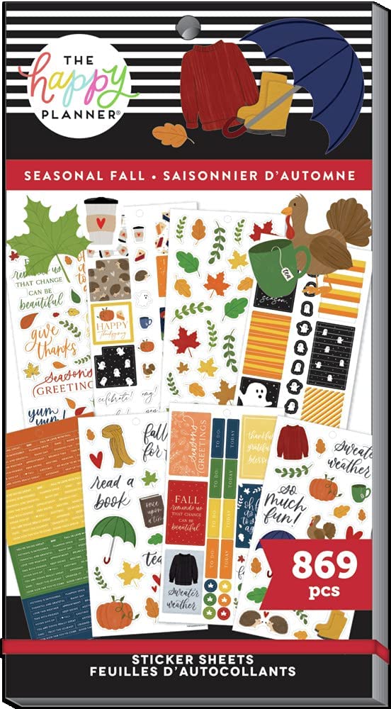 The Happy Planner Sticker Pack for Calendars, Journals and Projects –Multi-Color, Easy Peel – Scrapbook Accessories – Fall Seasonal Theme – 30 Sheets, 869 Stickers Total