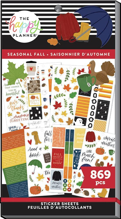 The Happy Planner Sticker Pack for Calendars, Journals and Projects –Multi-Color, Easy Peel – Scrapbook Accessories – Fall Seasonal Theme – 30 Sheets, 869 Stickers Total