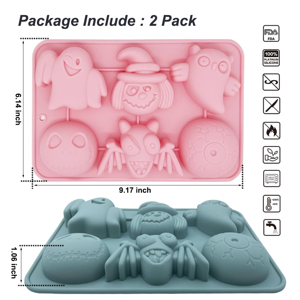 Cartoon Spooky Silicone Molds, 2 Pack Halloween Themed Elf Molds for Aromatherapy Candles Chocolate Pudding Dessert Jelly Handmade Soap Cupcake Topper for Halloween Party Props
