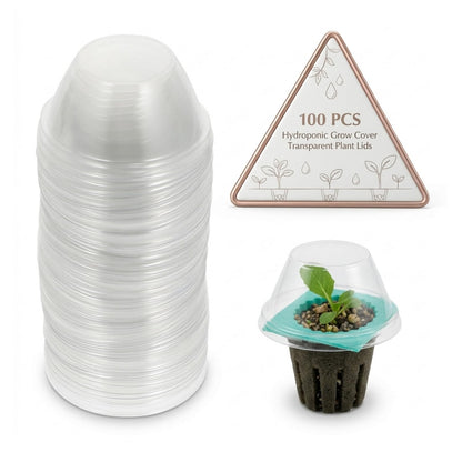 POPETPOP 100 Pcs Plastic Dome Lids - 1.57 Inch Inner Diameter Transparent Hydroponic Plant Caps, Hydroponics Pod Hole Cover for Seedling Clone & Plant Sprouting