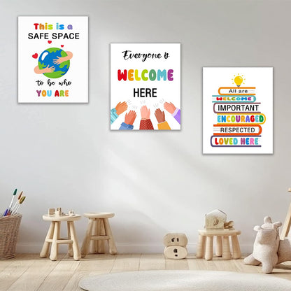 Classroom Canvas Wall Art, Kindness Diversity Canvas for Classroom Decorations，Teacher Canvas for Elementary Classroom Decor，Diversity Decorations for Classroom Canvas,Tabletop/Hanging，6-pack(29 x 38 cm) framed