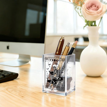 Mhfpl The Reader Acrylic Cosmetic Pencil Pen Holder Cup, Funny Bookworm Skeleton Theme Gifts for Bookworm Book Lover Reader Book Club Member College Student, Thank You Gifts for Librarian Teacher