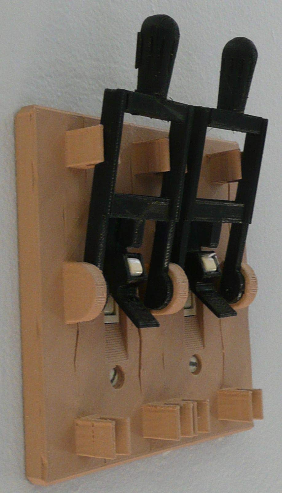 DUAL FRANKENSTEIN LIGHT SWITCH COVER PLATE FLIP HANDLE 3D PRINTED MADE IN USA PR78-2 (BLACK PLATE, BLACK HANDLES)