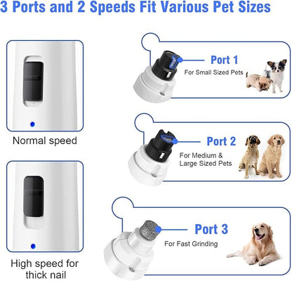 Casfuy Dog Nail Grinder with LED Light - Upgraded 2-Speed Electric Pet Nail Trimmer Powerful Painless Paws Grooming & Smoothing for Small Medium Large Dogs & Cats (White)
