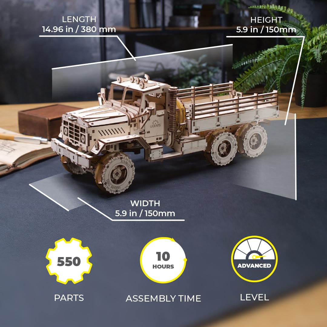 UGEARS Cargo Truck 3D Wooden Puzzles for Adults - Wooden Model Kits for Adults Cars Kits for Adult Puzzle Model Truck Kits Mechanical Models Brain Teaser, Hobby Set