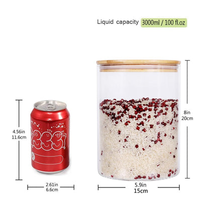 Large Glass Food Storage Container, 100 FL OZ (3000ml) Glass Food Canister with Airtight Bamboo Lids for Your Pantry, BPA-Free Cereal Dispenser Jars for Spaghetti Pasta, Powder, Tea, Coffee