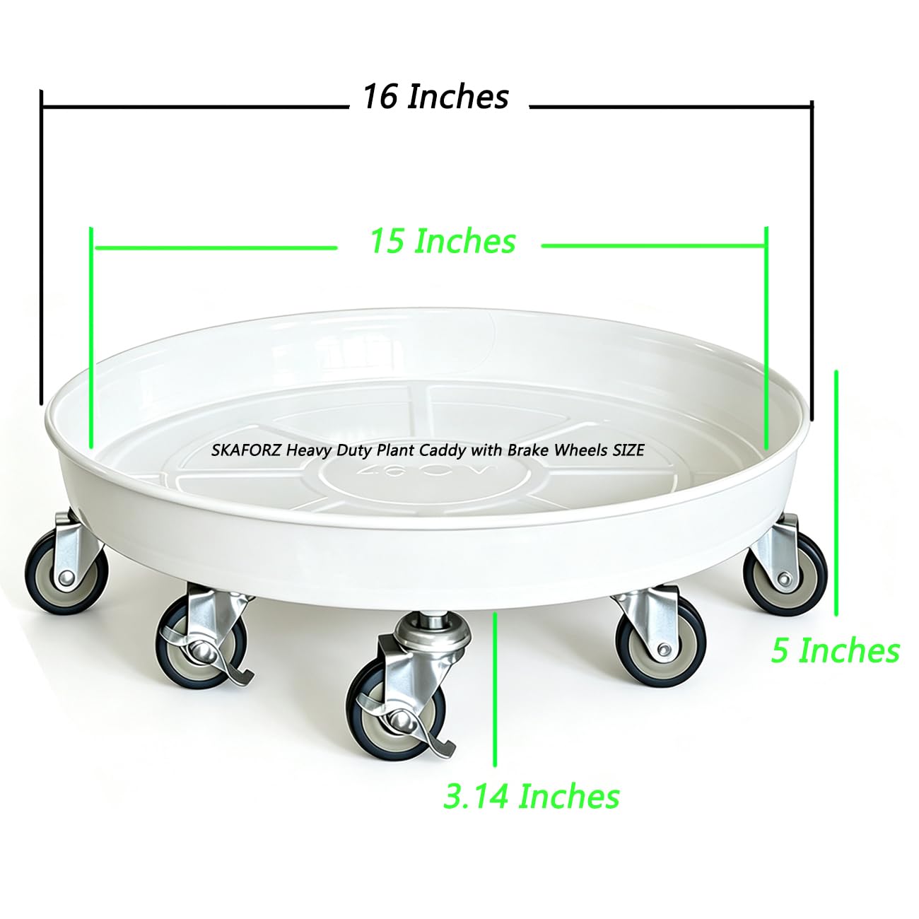 SKAFORZ Rolling Planter Caddy(430lbs Capacity), Heavy Duty Metal Plant Stand with Brake Wheels Plant Dolly Mover Plant Pot Tray Saucer for Indoor Outdoor 16 Inches White 2Pack