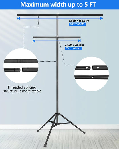 Hemmotop 7x5ft (HxW) T-Shape Photo Backdrop Stand, Portable Green Screen Stand Only with 5 Clip Clamps and Carry Bag, Adjustable Background Support Kit for Birthday, Baby Shower, Parties, Photoshoots