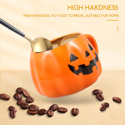 Healifty Halloween Pumpkin Mug with Spoon 12 Oz Ceramic Coffee Cup Pumpkin Shape for Home Office Tea Juice Milk Water