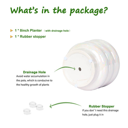 YFFSRJDJ 8 Inch Ceramic Plant Pots for Indoor Plants, White Flower Pot, Rainbow Pearl Glaze Planter with Planters for Plants with Drainage Hole
