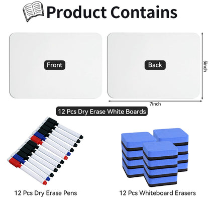 12 Sets Dry Erase Board 5'' x 7'' Mini White Boards Double Sided Small Whiteboard with Whiteboard Eraser and Marker Pens for Office Supplies Teacher Gifts