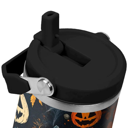 30 oz Halloween Pumpkin Tumbler with Handle and Flip Straw, Horror Scary Maple Leaves Spooky Coffee Mug Water Bottle Stainless Steel Cup, Birthday Gifts