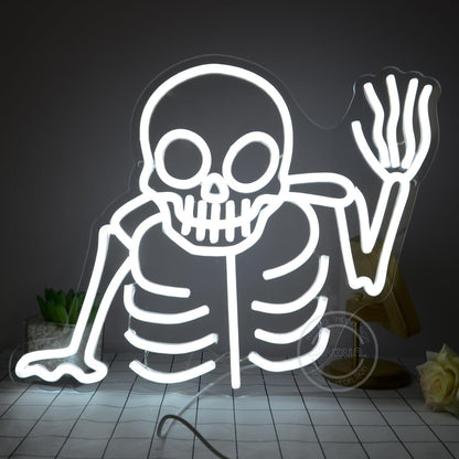 Britrio Skull Neon Sign Halloween Decoration LED Skeleton Ghost Wall Art Decor Light for Window Entryway Front Porch Door Bedroom Bar Christmas Birthday Party Supply Kids Gift White 5V USB Powered