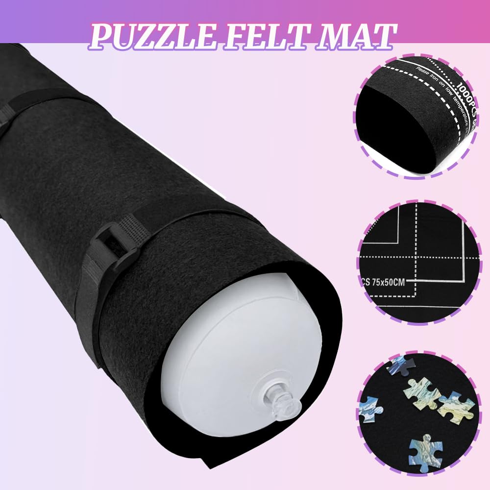 CALLKROON Puzzle Roll Up Mat Set - 1500 Piece Puzzles, Premium Felt Puzzle Saver, 4 Sorting Trays & Inflatable Tube, Durable Puzzle Storage and Organizer