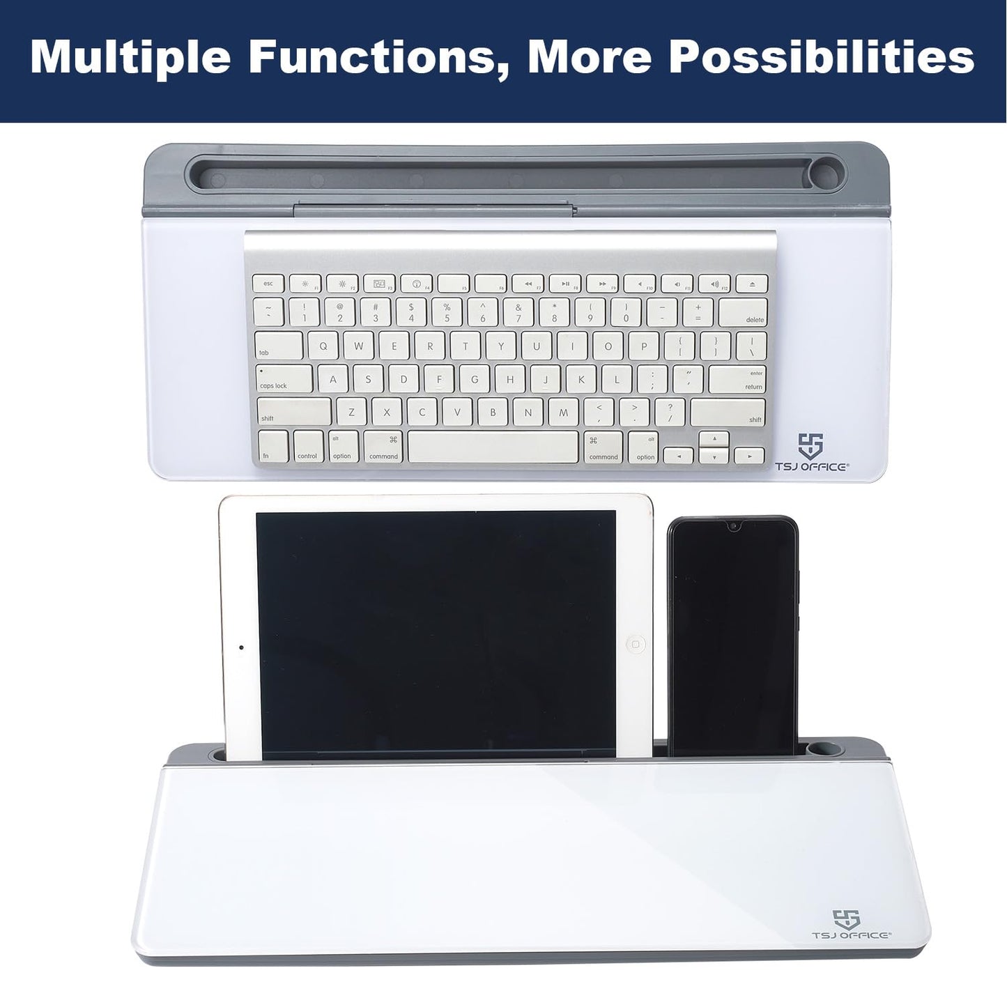 Small Desktop Glass Whiteboard Dry-Erase-Board - Computer Keyboard Stand White Board Surface Pad with Drawer, Desk Organizers with Accessories for Office, Home, School Supplies - Grey