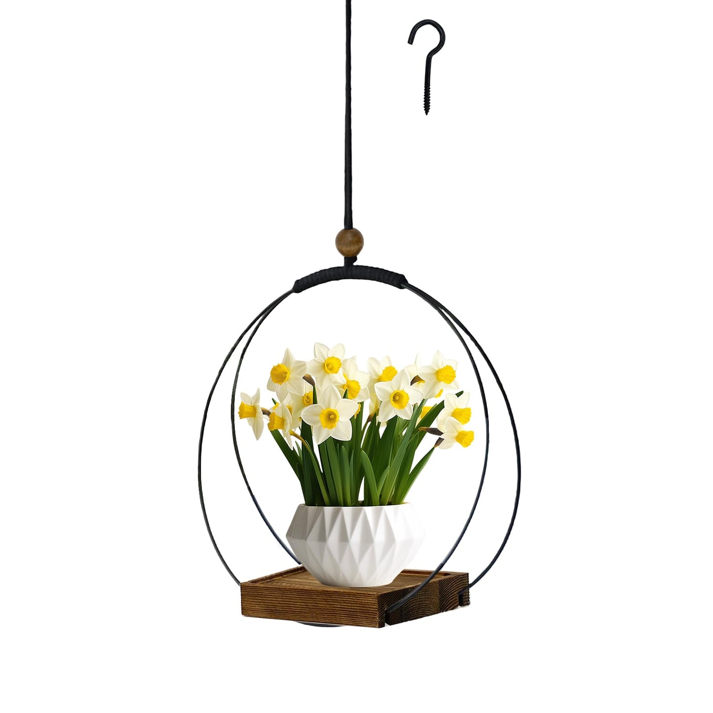 Hanging Planter for Indoor Plants, Black Plant Hanger Indoor with Sturdy Wood Base, Modern Boho Macrame Plant Hanger for 3-5.5 Inch Pot, Hanging Wall Ceiling Window Home Decor (Pots Not Included)