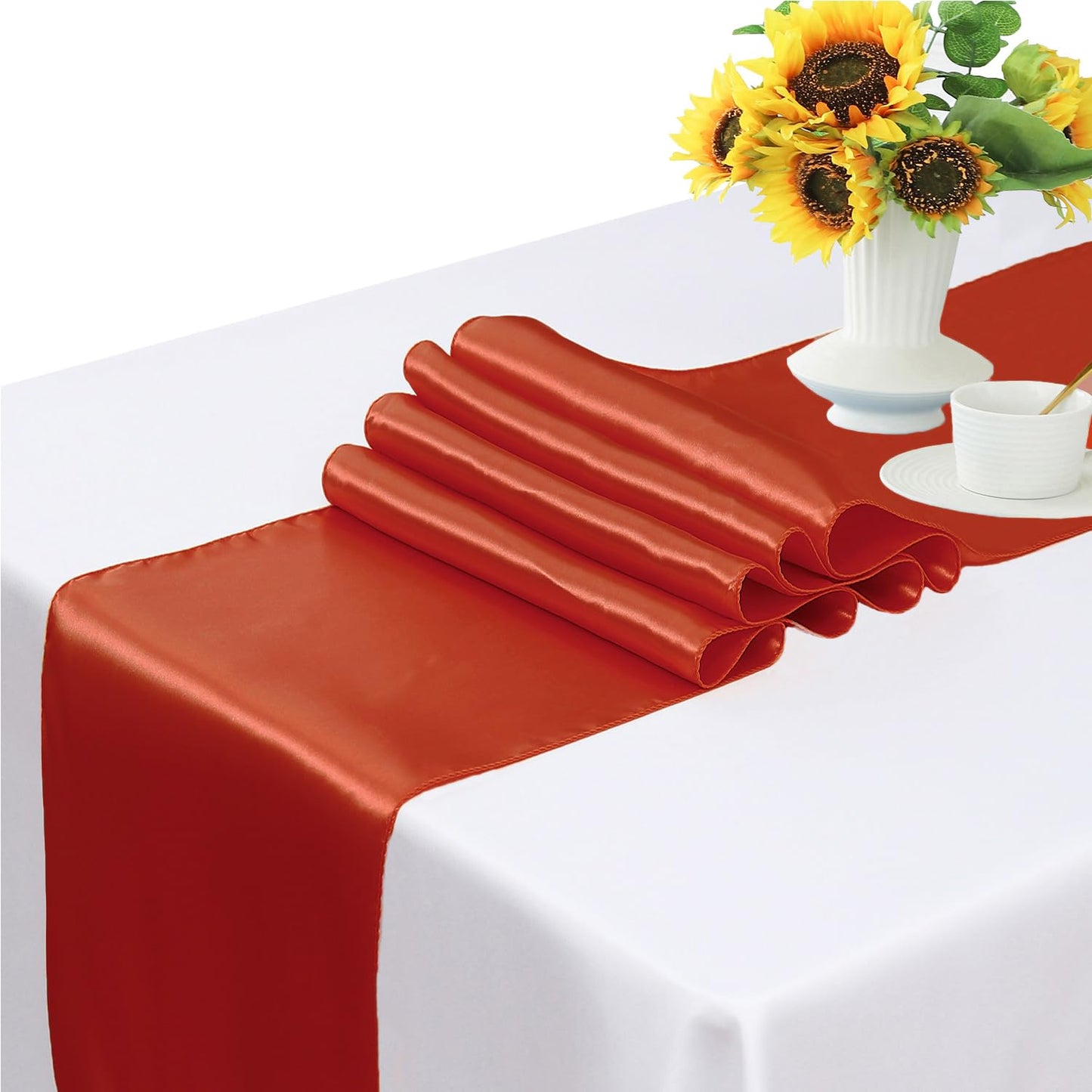 Satin Terracotta Table Runners 10 Pack - Wedding Table Runner 12 x 108 Inches Long for Weddings Party Birthday Halloween Christmas Anniversary Events Decorations