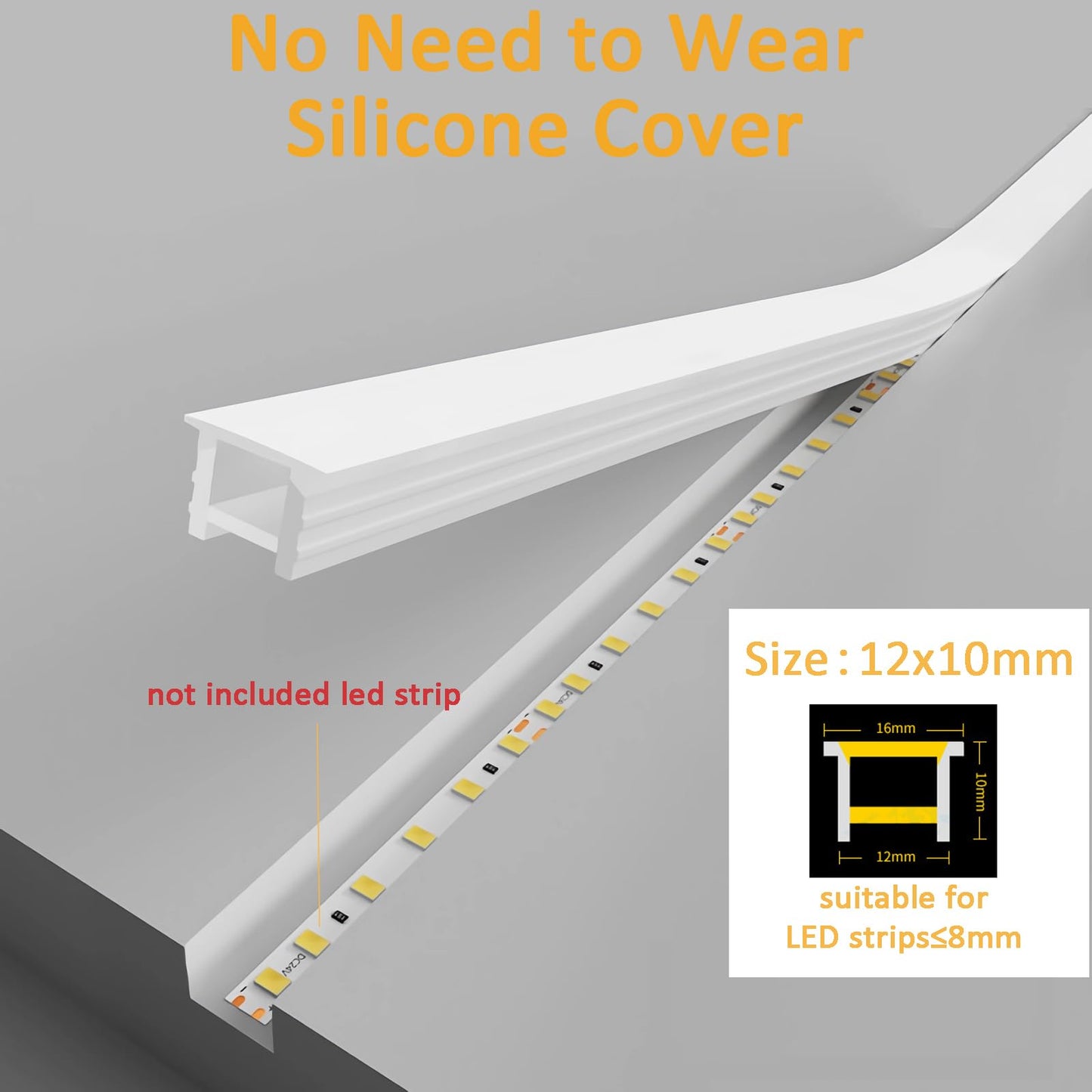 LoAlumll 16.4Ft/5M Silicone LED Channel System, Flexible Neon Rope Light Tube for 5-10mm LED Strips, Wear Free Recessed Milky White Cover Diffuser, DIY for Cabinet Decor (12 * 10mm, No LED Strip)