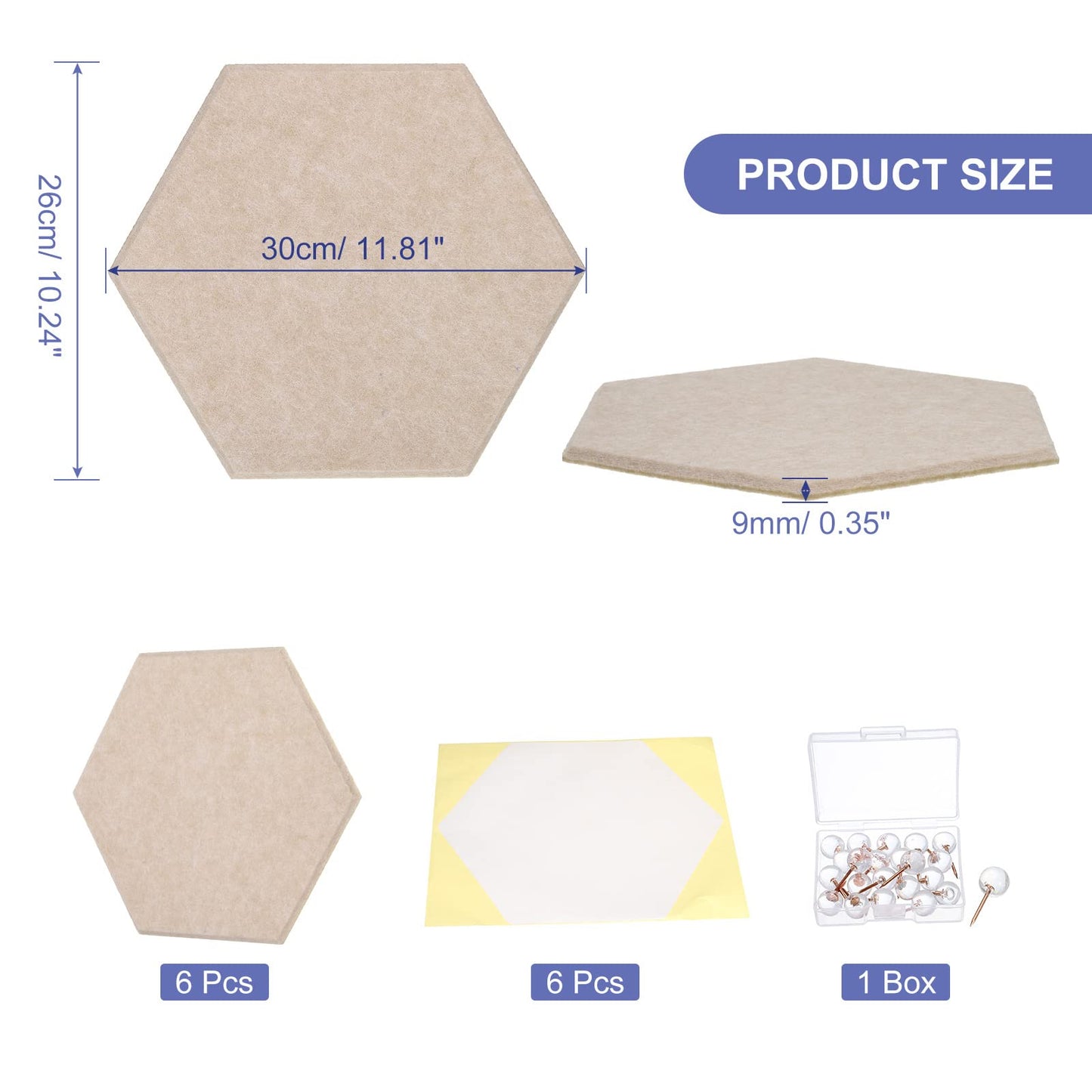PATIKIL Felt Bulletin Board, 12"x10", 6 Packs Self Adhesive Hexagon Felt Tiles for Sound Proofing Wall Panels for Home Office Recording Studio,Game Room, Camel